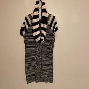 Extra touch dress iblack and white with scarf.